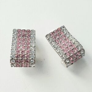 Diane Gilman Pink and Clear Stone Clip Earrings